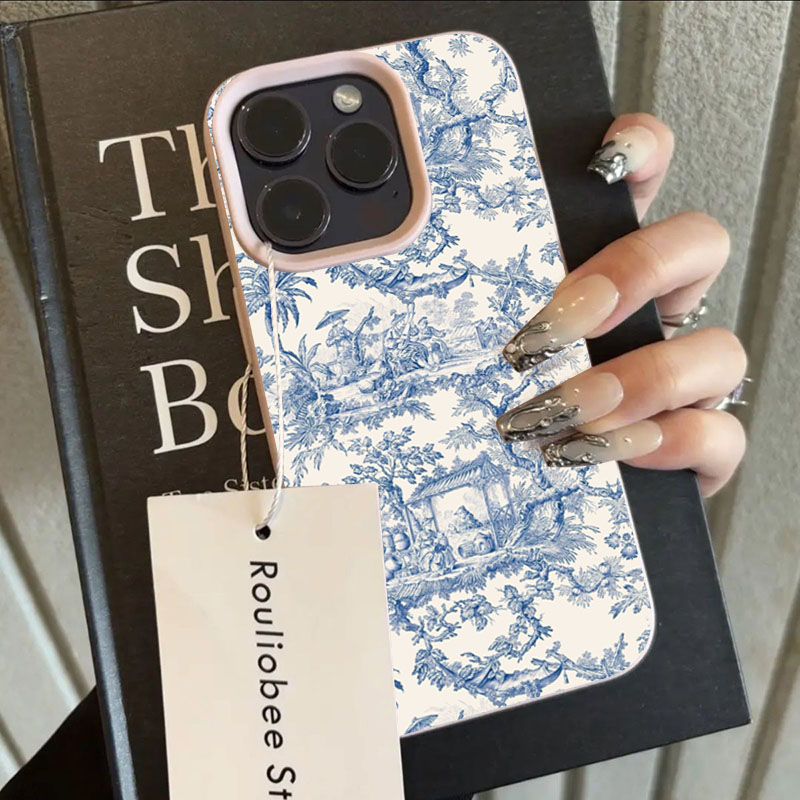 Phone Cases Trendy - Mode Blauw Wit Porselein Telefoon Case