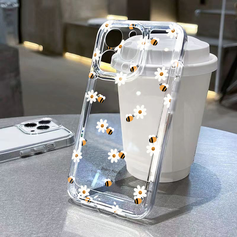 Phone Cases Trendy - Trendy Daisy Bee Floral Transparante Telefoonhoes