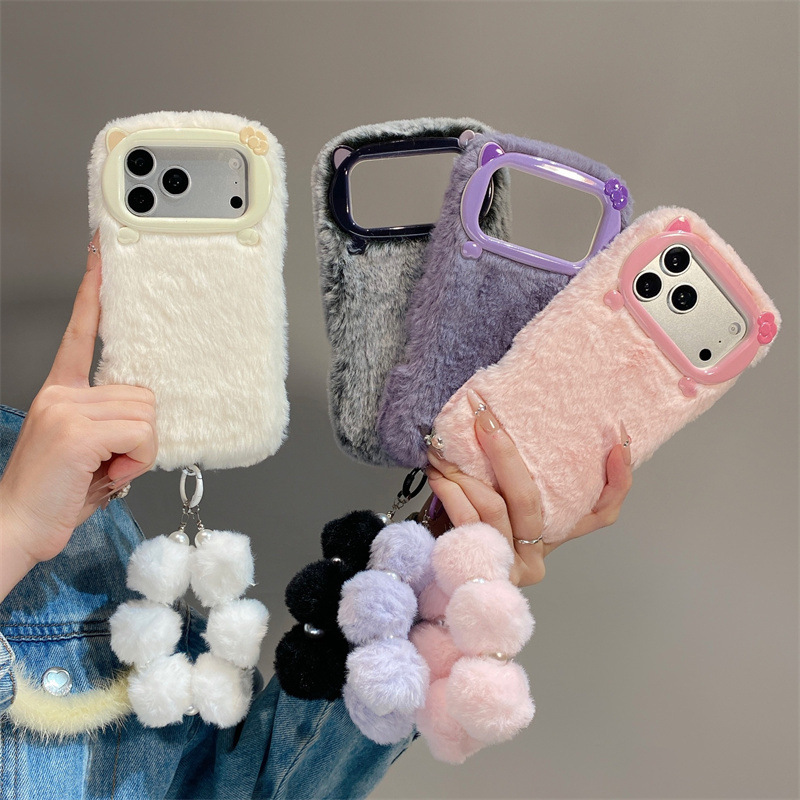Phone Cases Iphone 17 Pro Max - Luxe effenkleurige pluche telefoonhoes voor iPhone