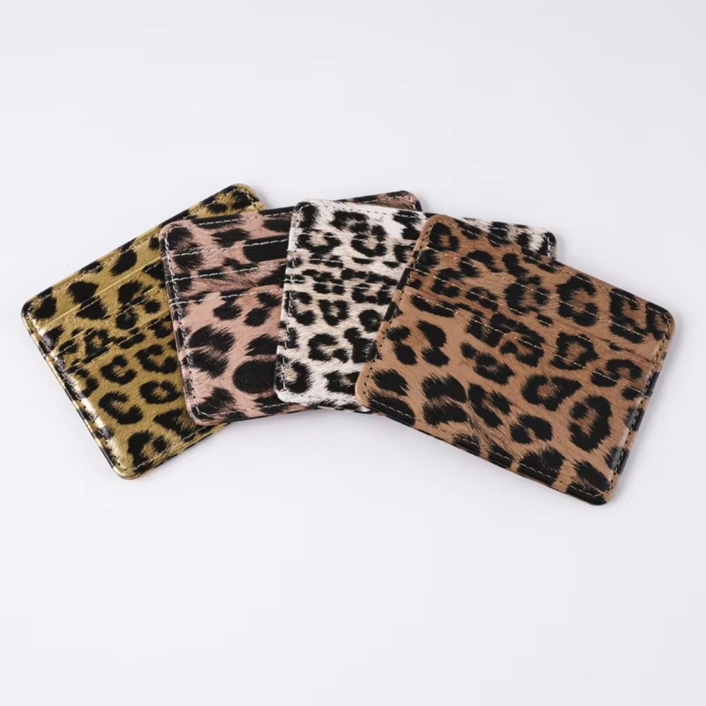 Slim Card Slot Case - Klassiekers PU-leer Kaartportemonnee met luipaardprint Slanke