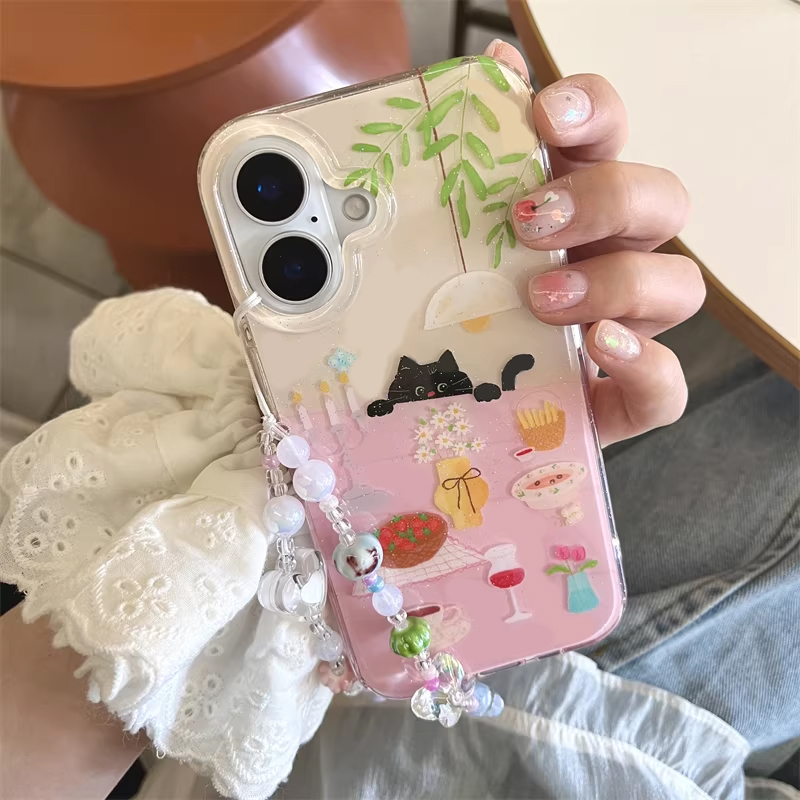 Phone Cases For Girls - Schattig meisje eettafel kleine zwarte kat