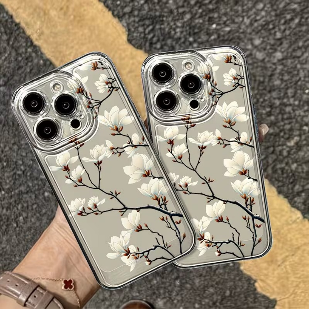 Phone Cases Trendy - Trendy Magnolia Bloemen Transparante TPU Telefoonhoesje
