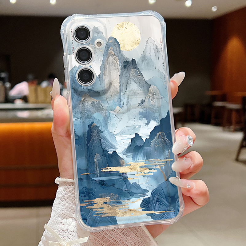 Phone Cases With Wallet - Telefoonhoesje met berglandschap patroon voor Samsung